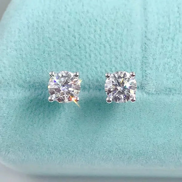 VOPU 100% 925 Sterling Silver Real 2 Carat 8mm Moissanite Four Claws Stud Earrings